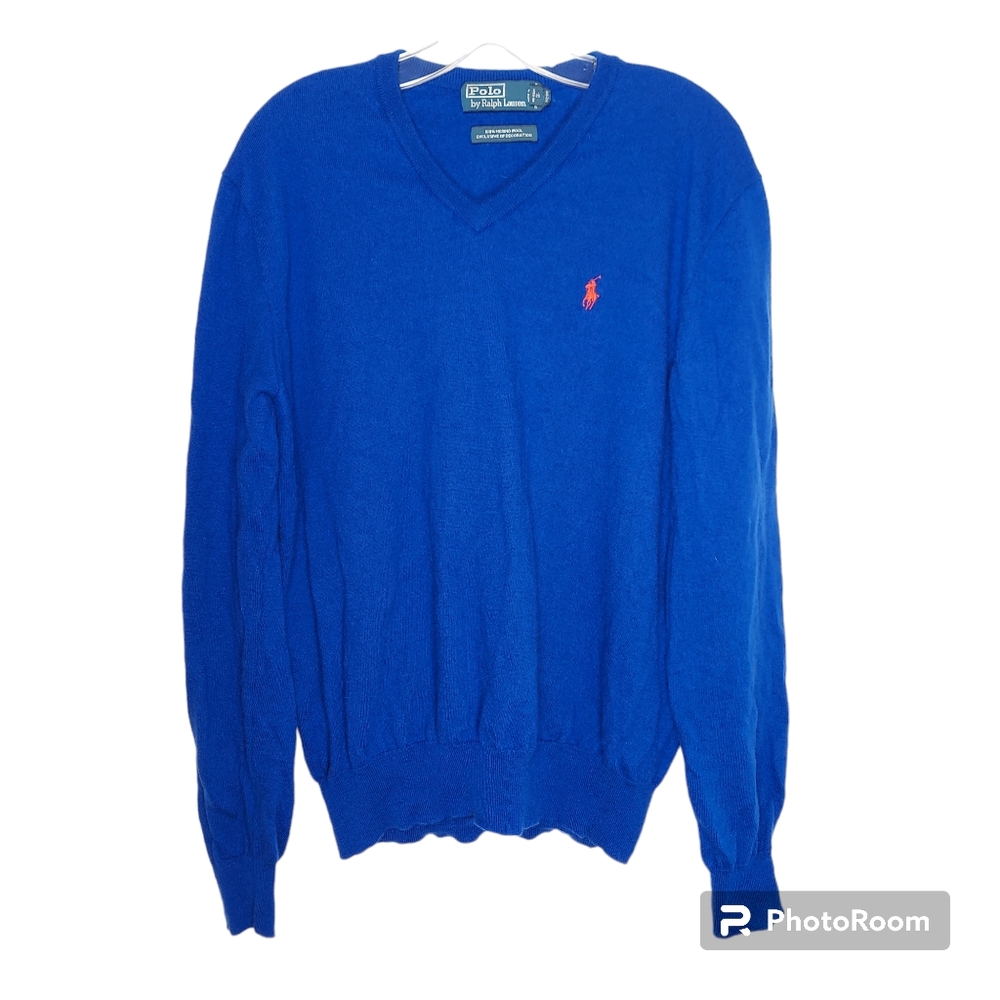 Blue Polo by Ralph Lauren Merino Wool V-neck Sweater